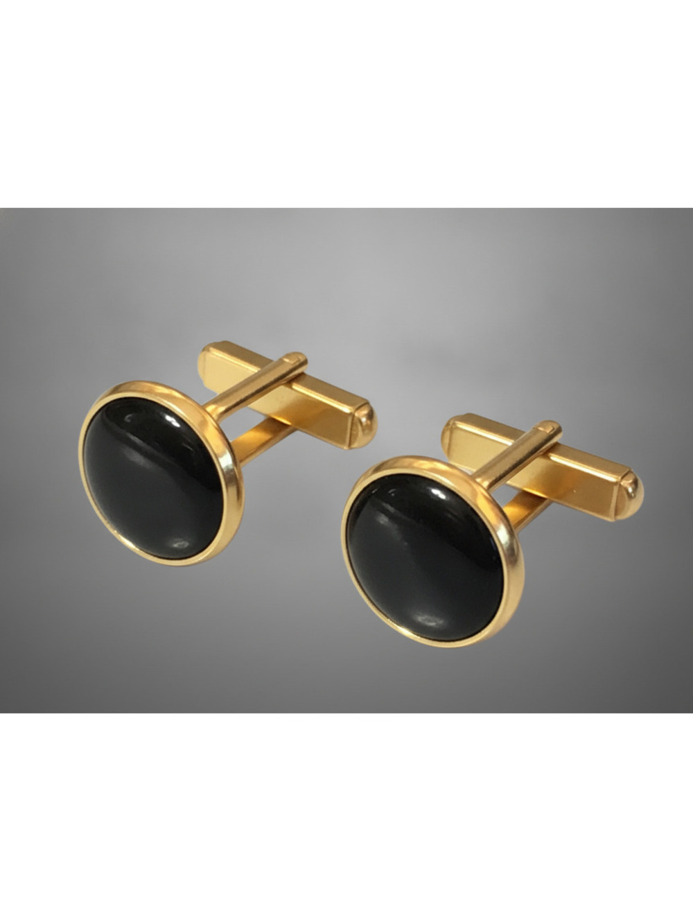 Vintage Round Black  & Gold Cufflinks, Mid-Century Gift for Him- Cuff Links cl-